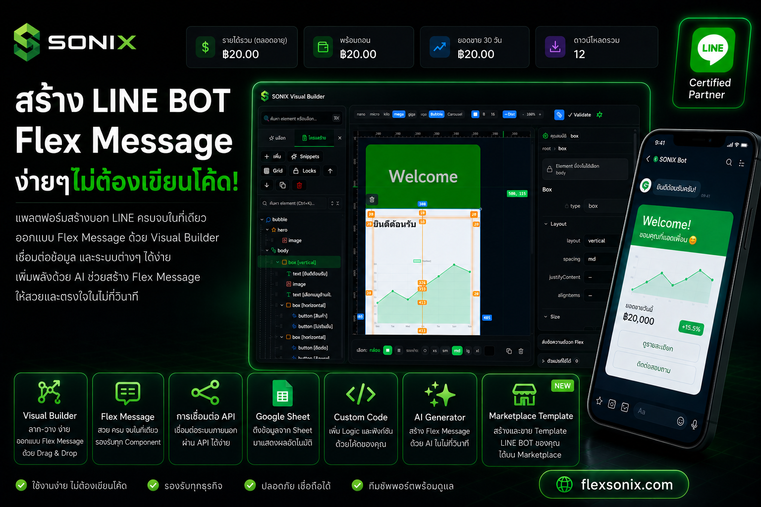 สร้าง Line Flex Message เองได้ง่ายๆ ทำ chatbot LINE อัตโนมัติ