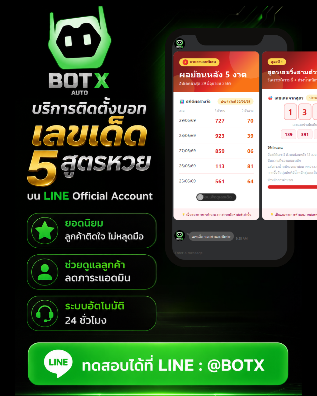 บริการไลน์แชทบอท เลขเด็ด 5 สูตร
